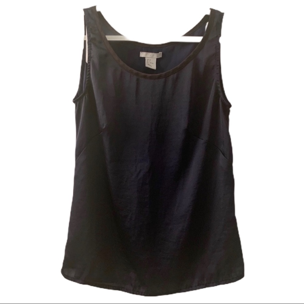 H&M Silky Scoop Neck Navy Shell Blouse